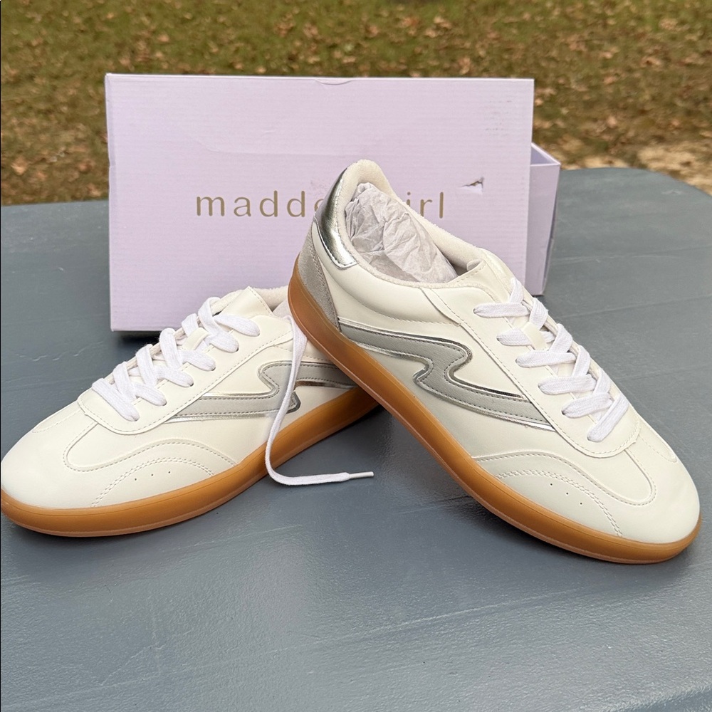 Madden Girl White and Silver Sneakers